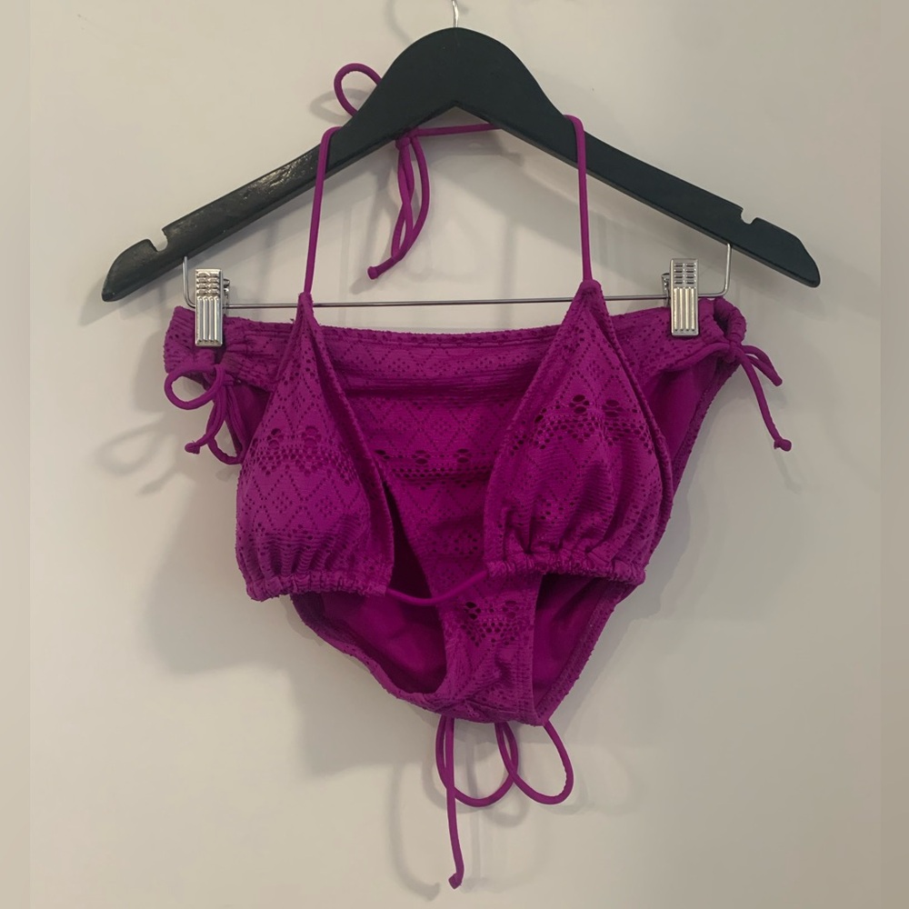 XL Top + L Bottom Purple Bikini Set with Side Ties